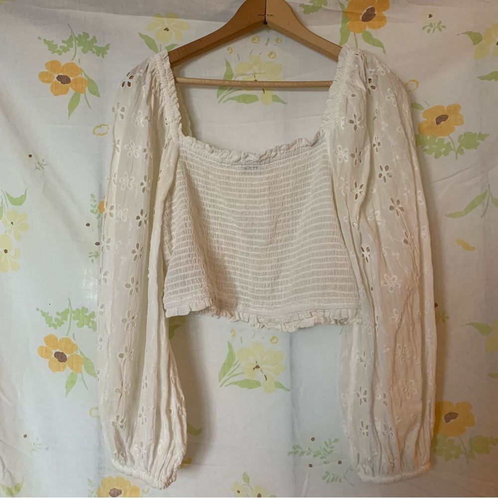 American Eagle Shirred White Top